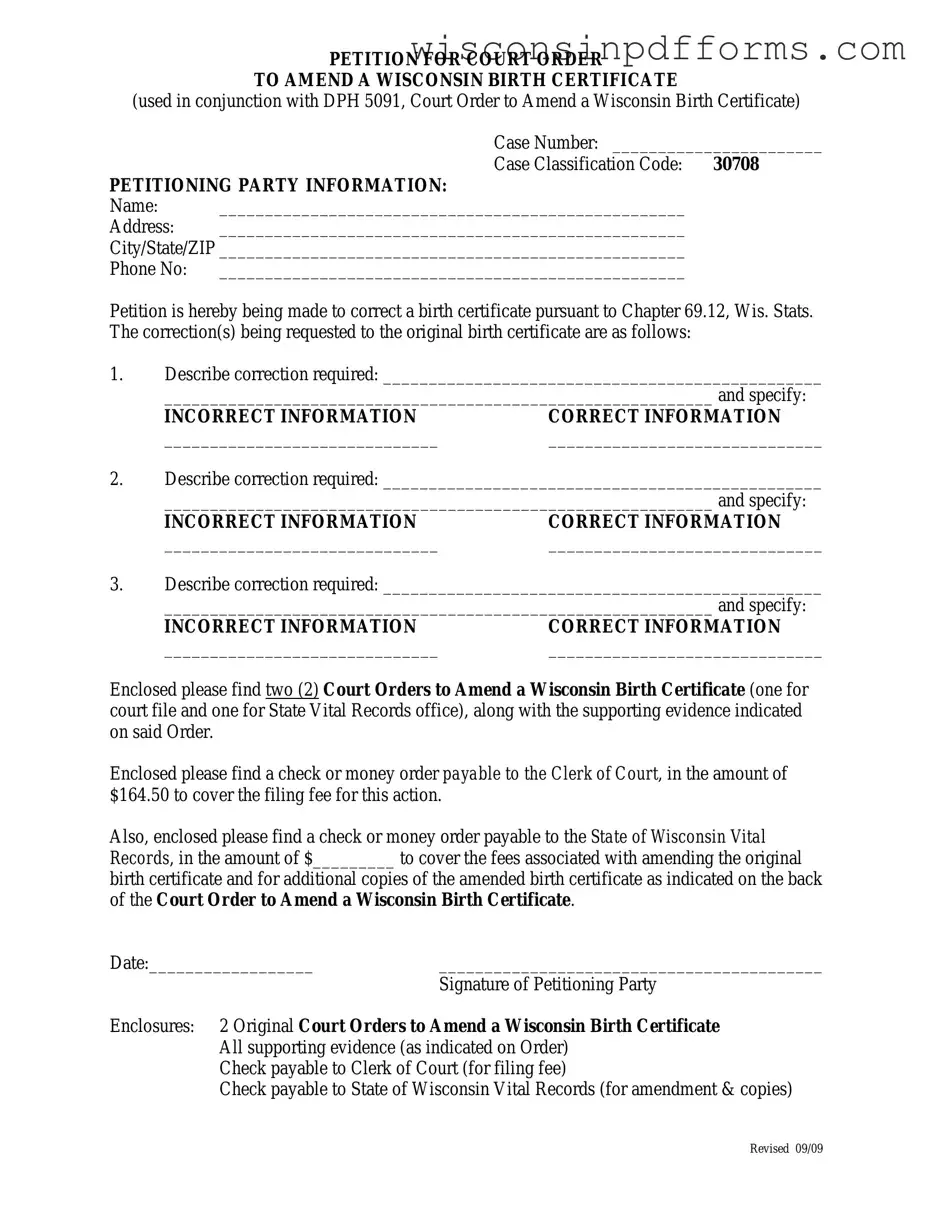 Fill Out Your Court Order To Amend A Wisconsin Birth Certificate Template