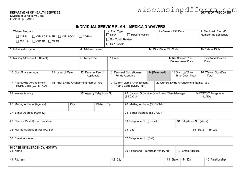 Fill Out Your Individual Service Plan Wisconsin Template