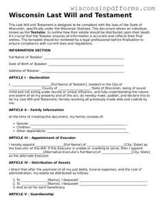 Attorney-Approved Wisconsin Last Will and Testament Document