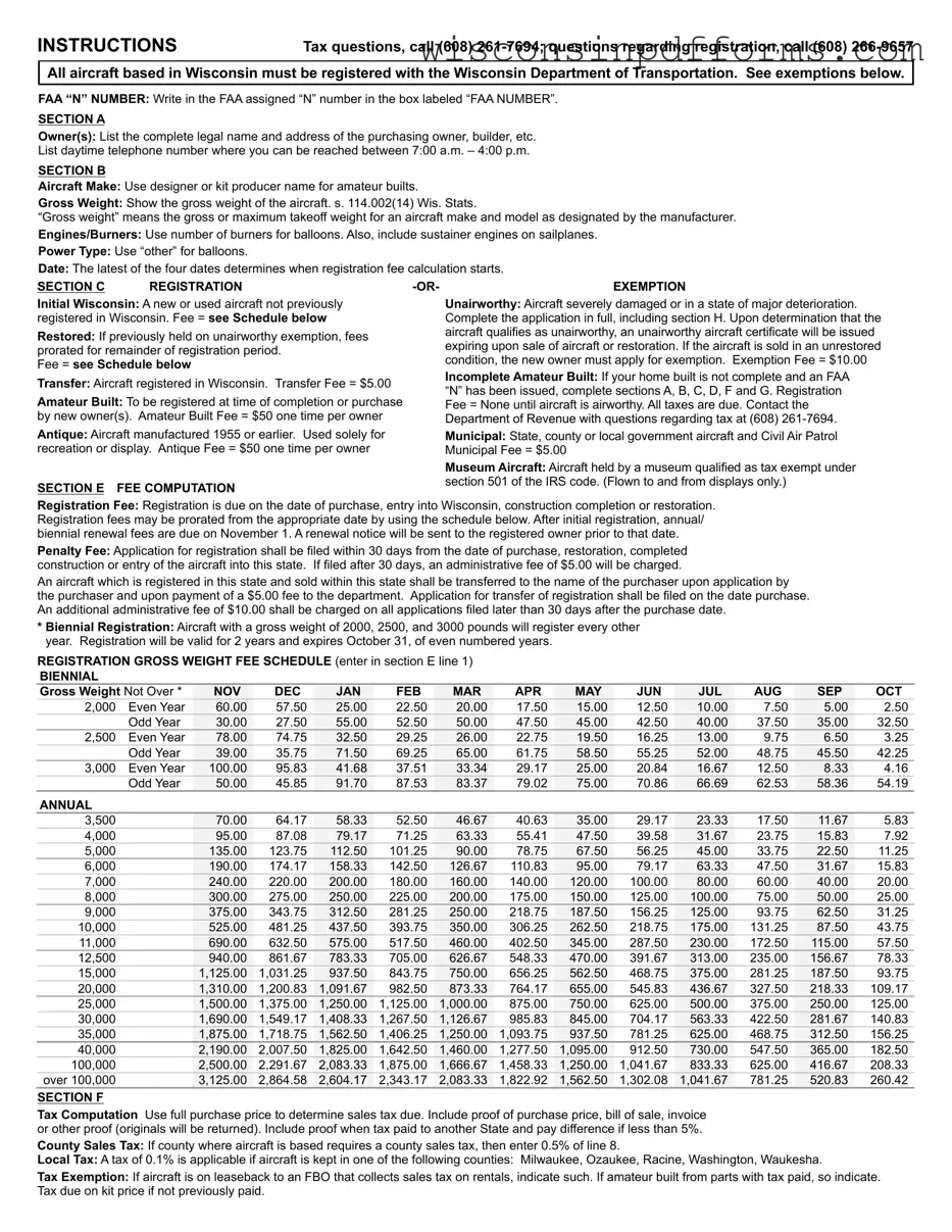 Fill Out Your Wisconsin Aircraft Registration Template