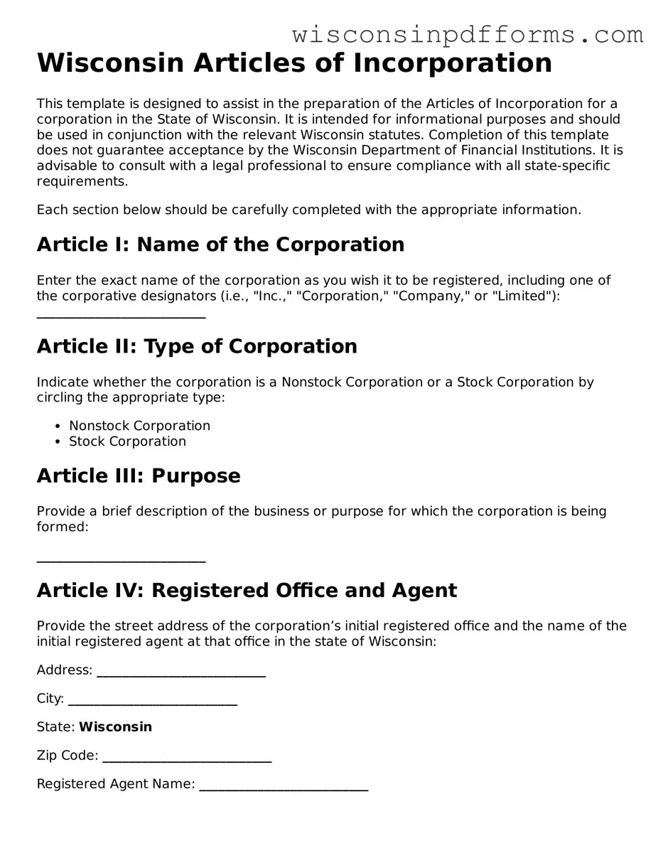 Attorney-Approved Wisconsin Articles of Incorporation Document