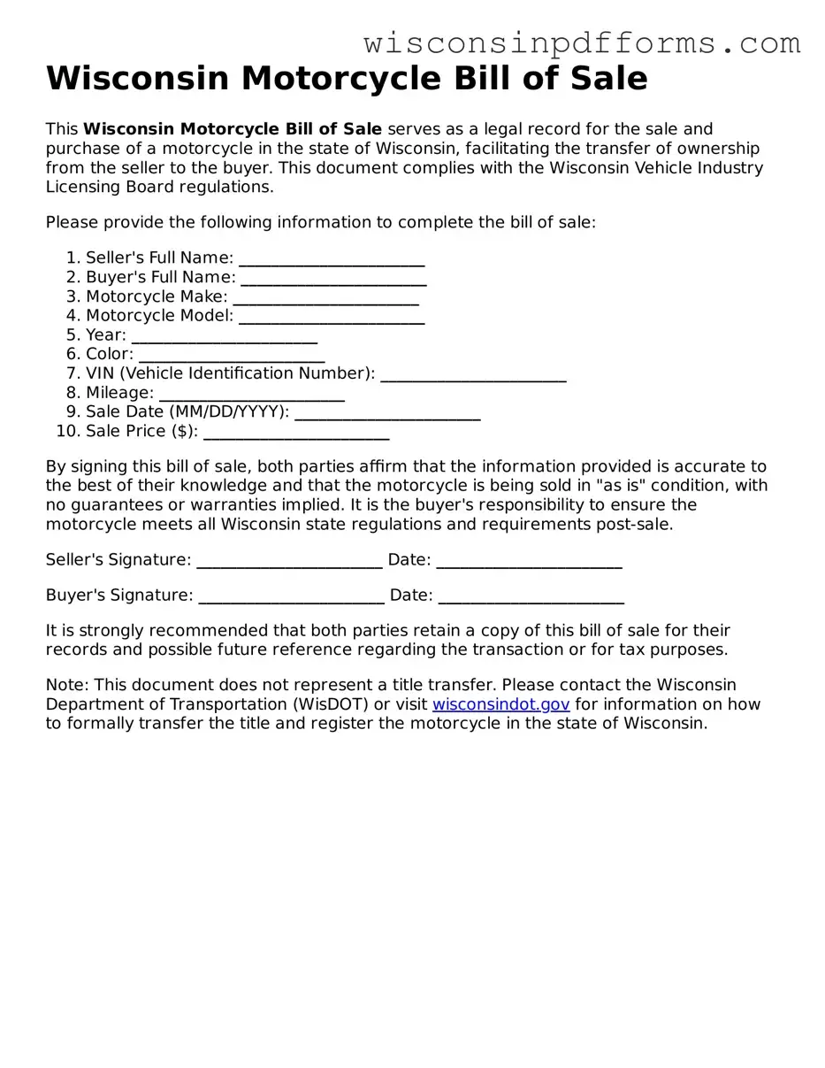 Attorney-Approved Wisconsin Motorcycle Bill of Sale Document