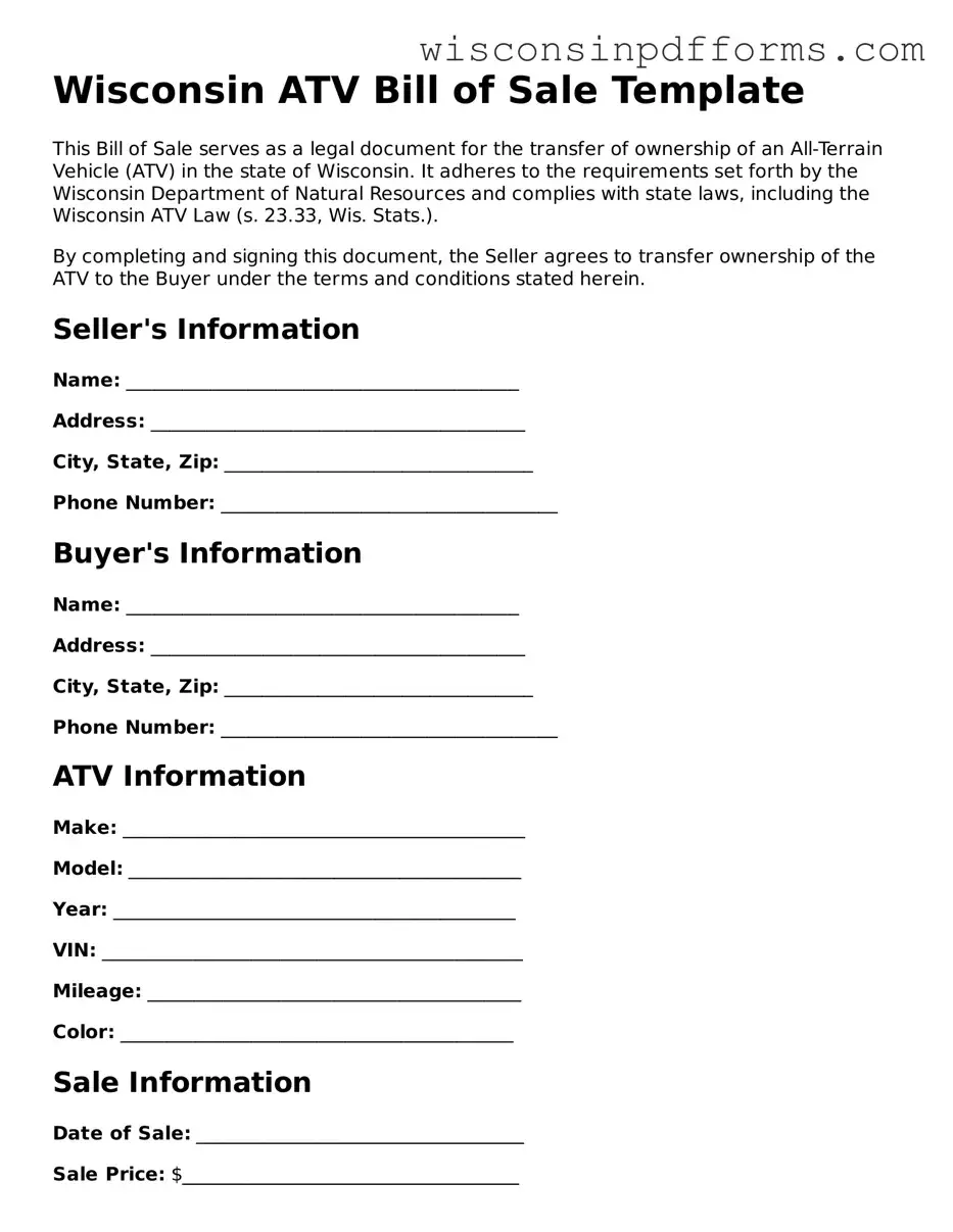 Attorney-Approved Wisconsin ATV Bill of Sale Document