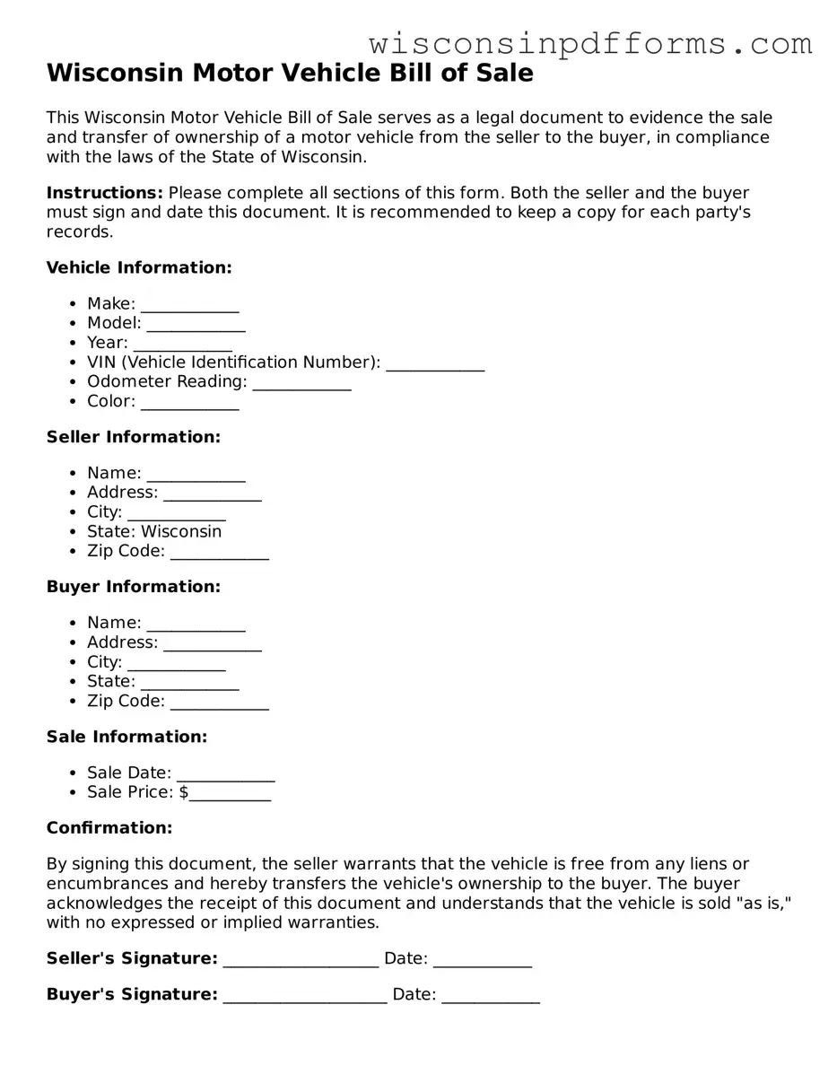 Attorney-Approved Wisconsin Motor Vehicle Bill of Sale Document