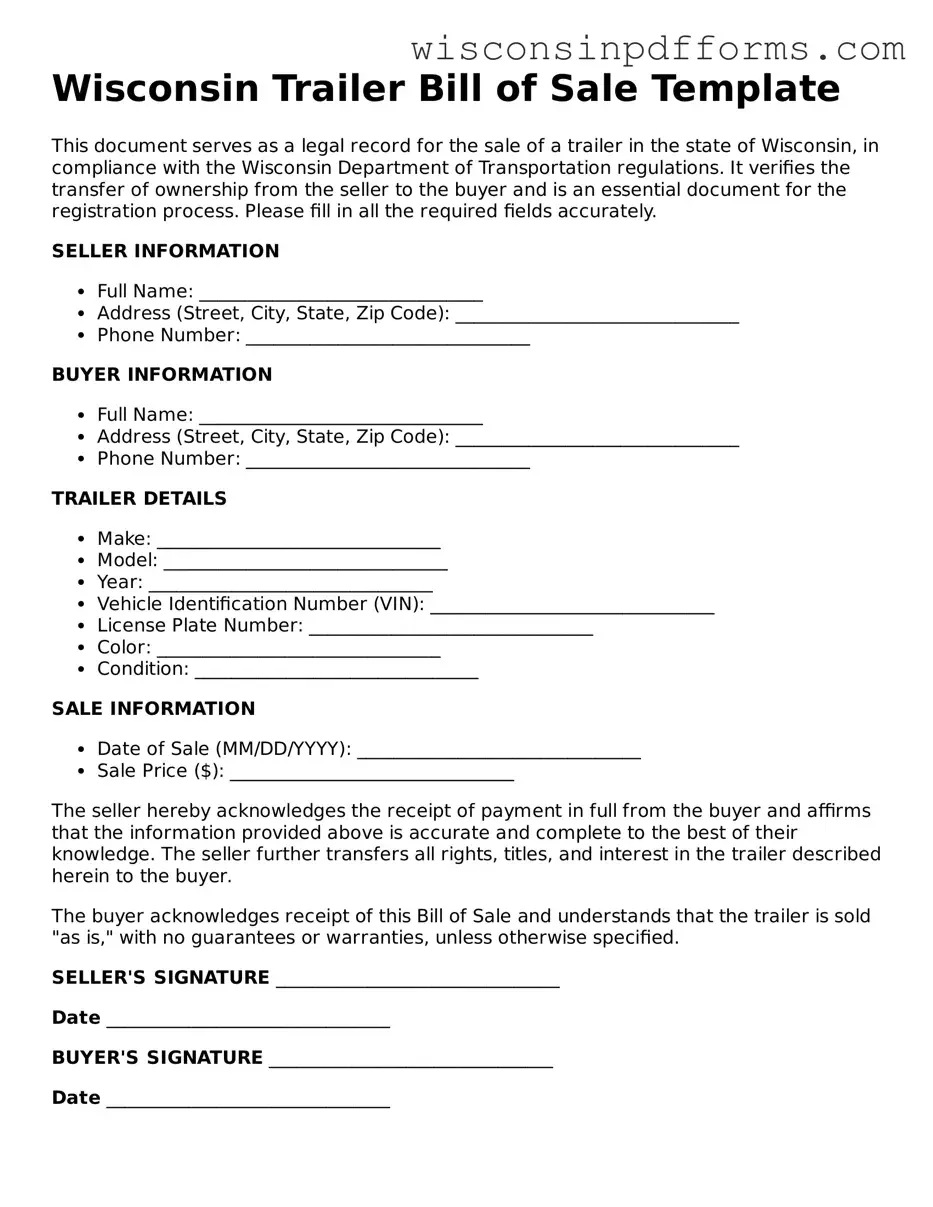 Attorney-Approved Wisconsin Trailer Bill of Sale Document
