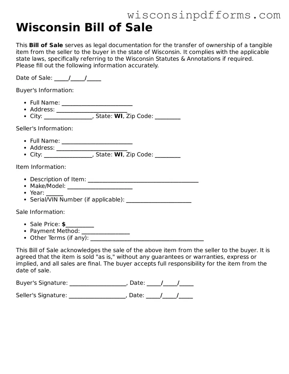 Attorney-Approved Wisconsin Bill of Sale Document