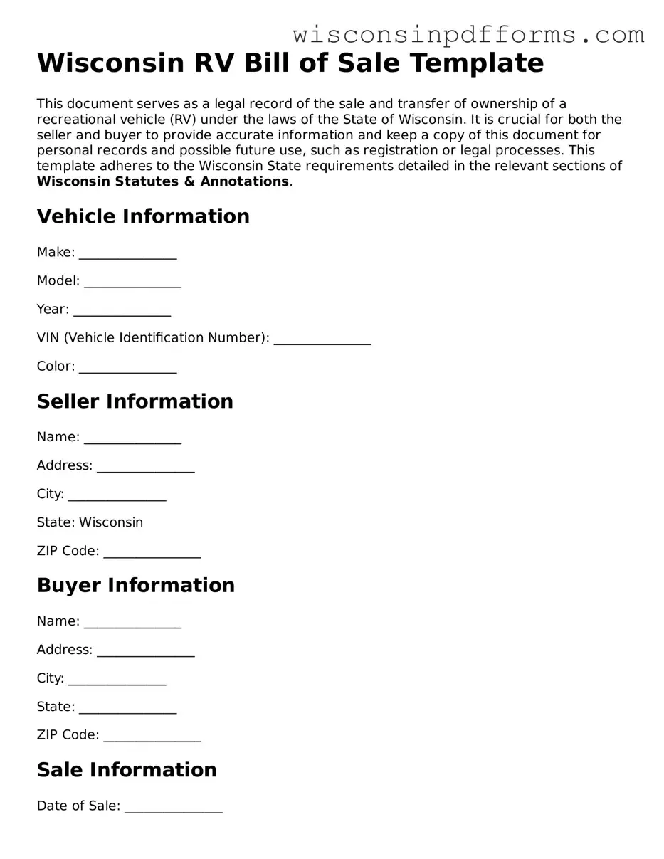 Attorney-Approved Wisconsin RV Bill of Sale Document
