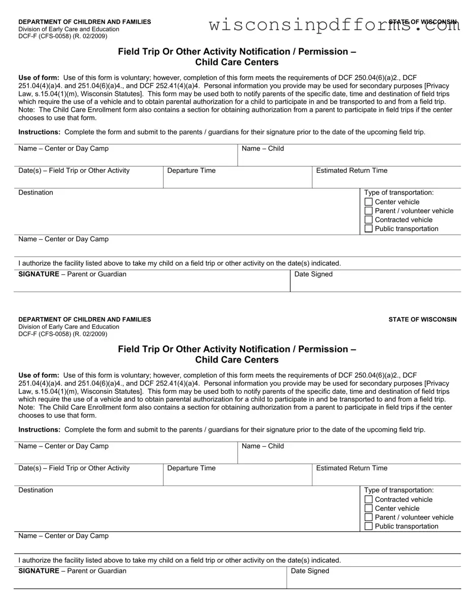 Fill Out Your Wisconsin Dcf F Template