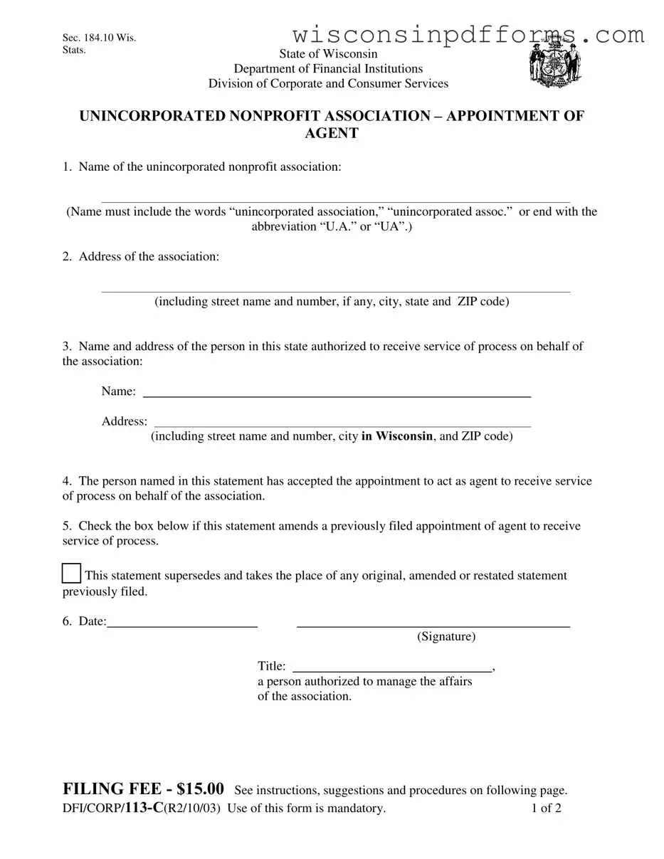 Fill Out Your Wisconsin Dfi Corp 113 C Template