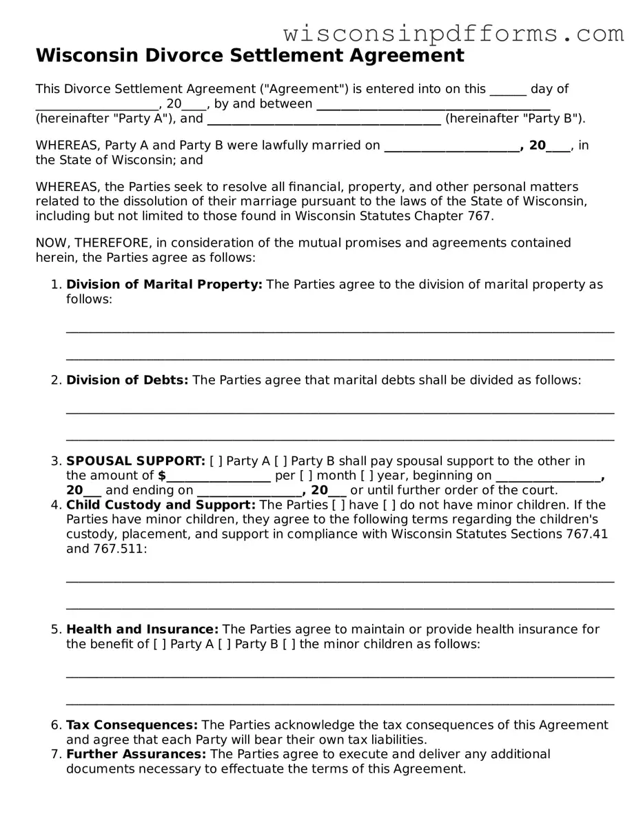 Attorney-Approved Wisconsin Divorce Settlement Agreement Document