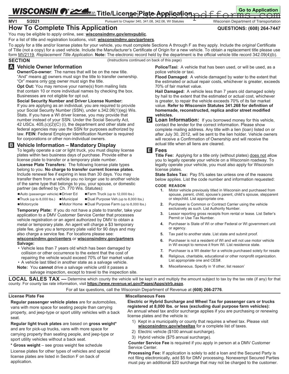 Fill Out Your Wisconsin Dmv Mv1 Template