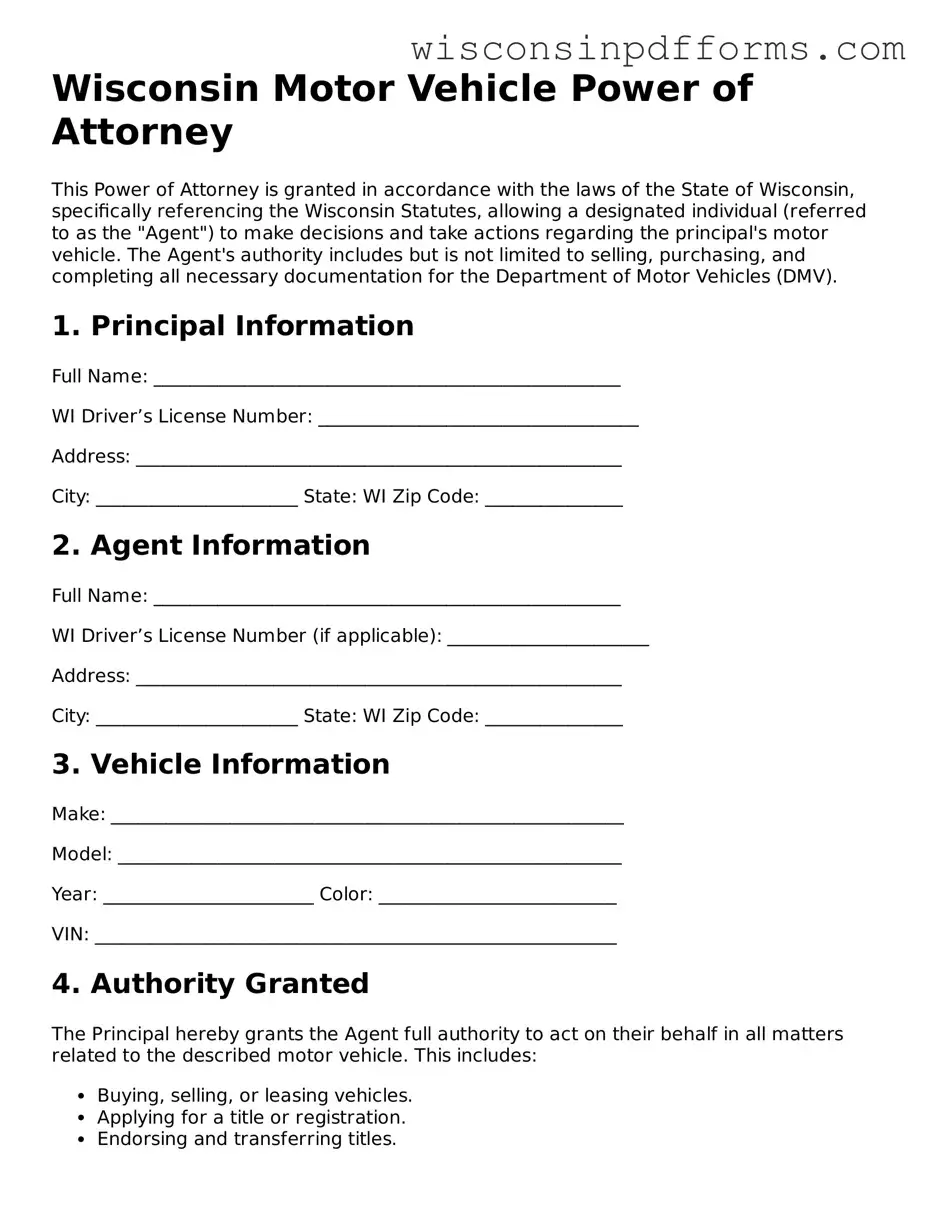 Attorney-Approved Wisconsin Motor Vehicle Power of Attorney Document