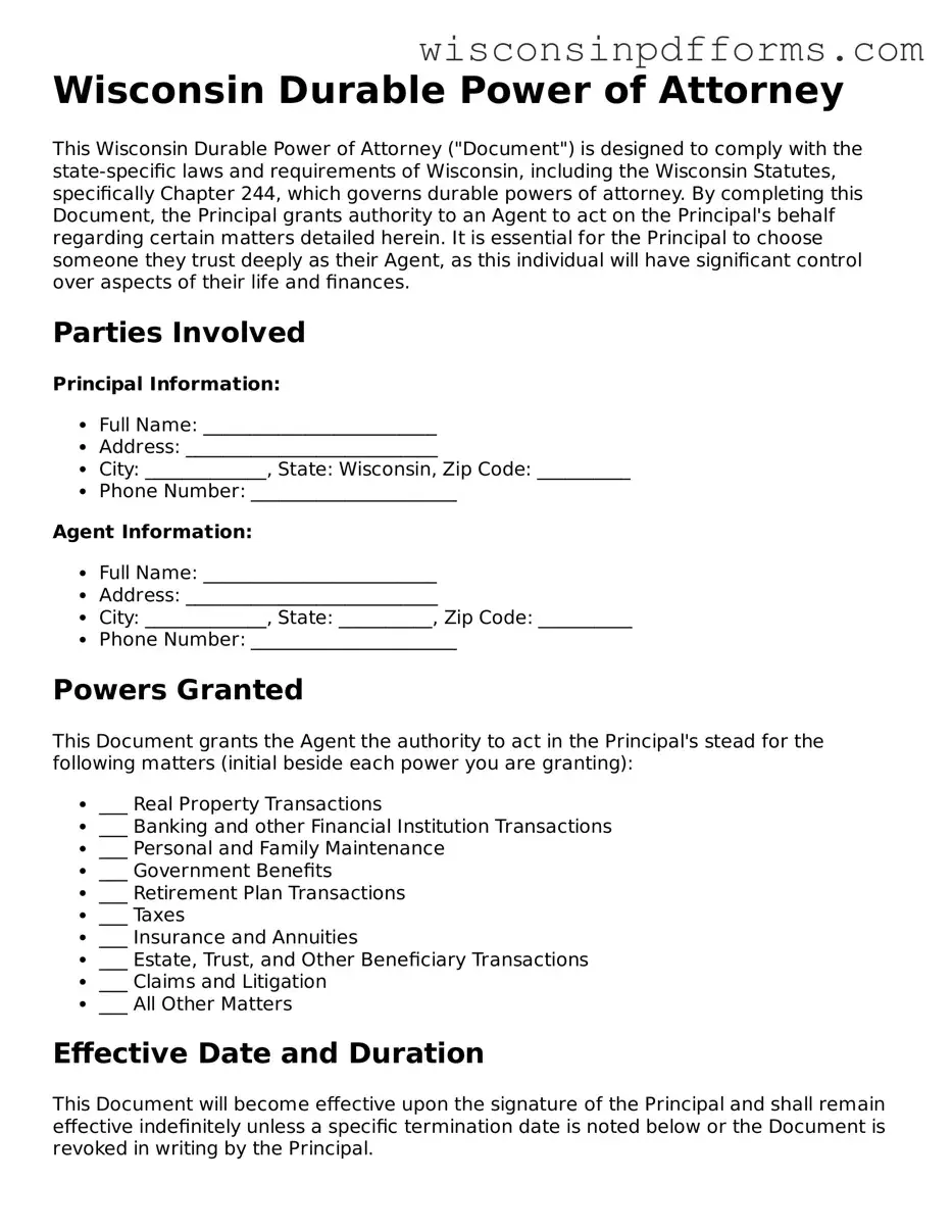 Attorney-Approved Wisconsin Durable Power of Attorney Document