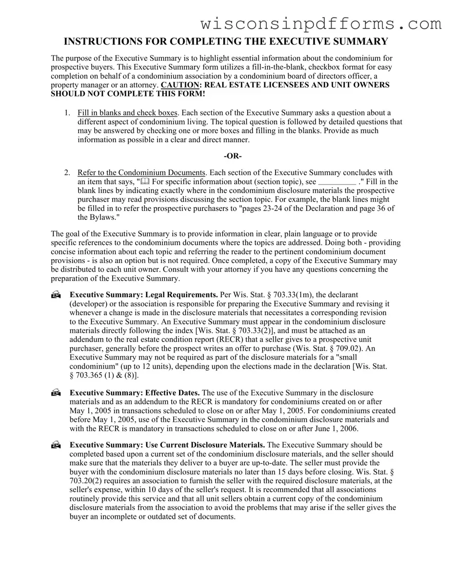 Fill Out Your Wisconsin Executive Summary Template