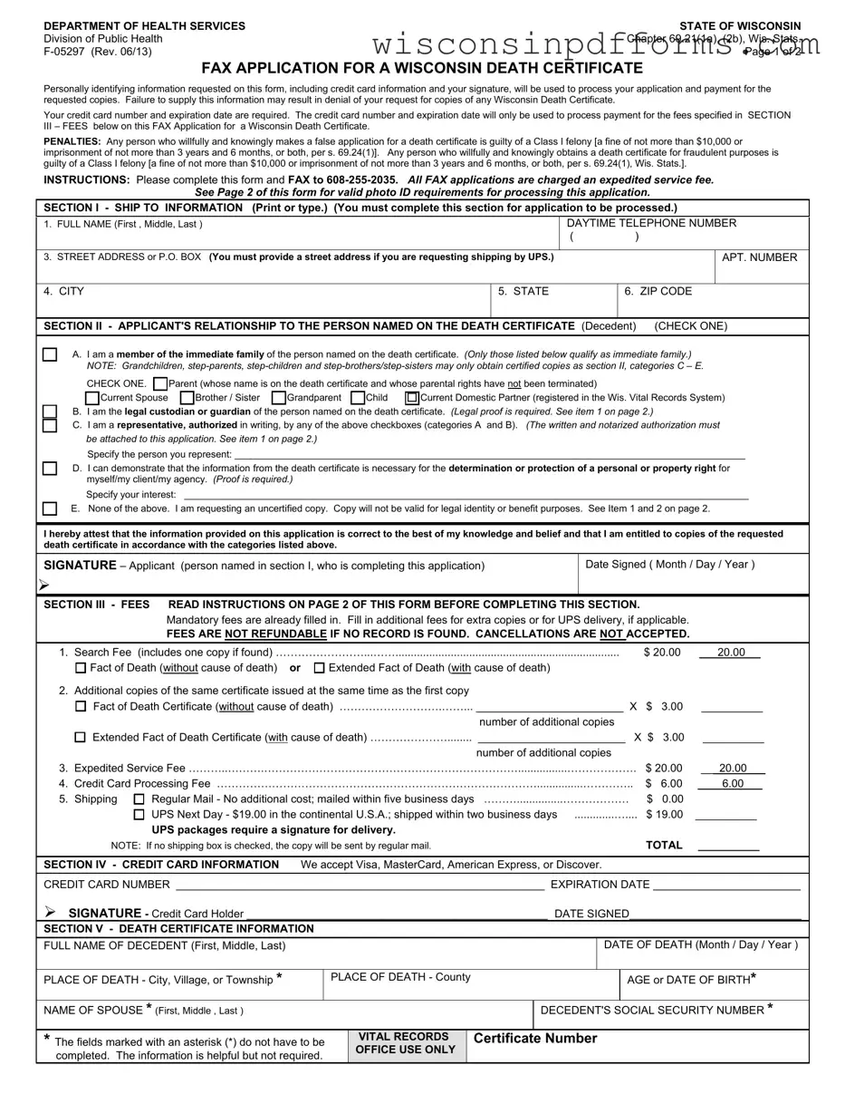 Fill Out Your Wisconsin F 05297 Template