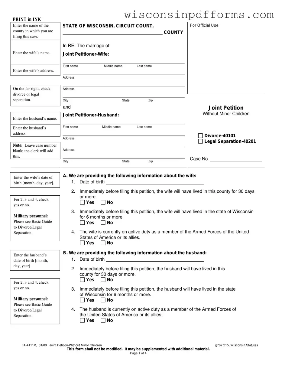 Fill Out Your Wisconsin Fa 4111 Template