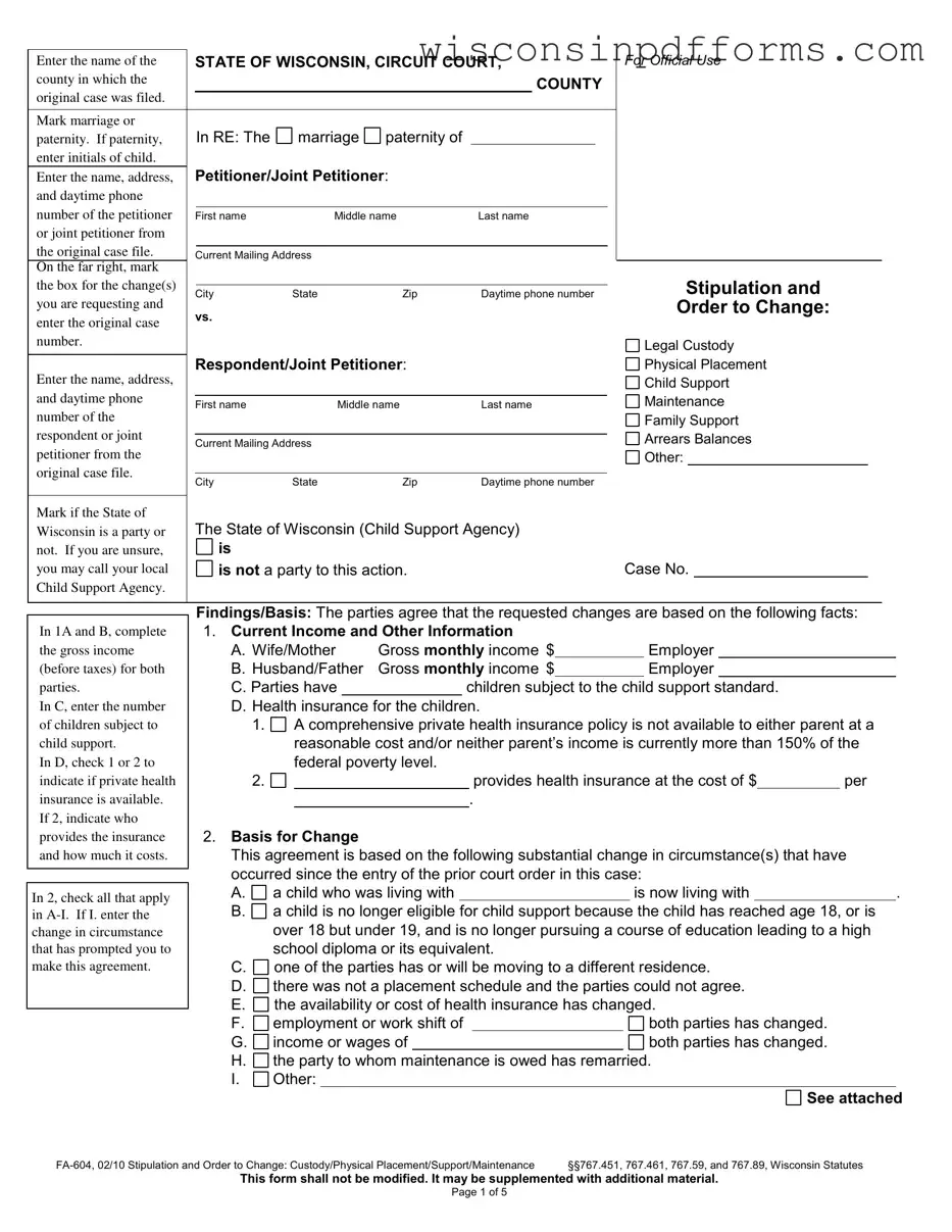 Fill Out Your Wisconsin Fa 604 Template