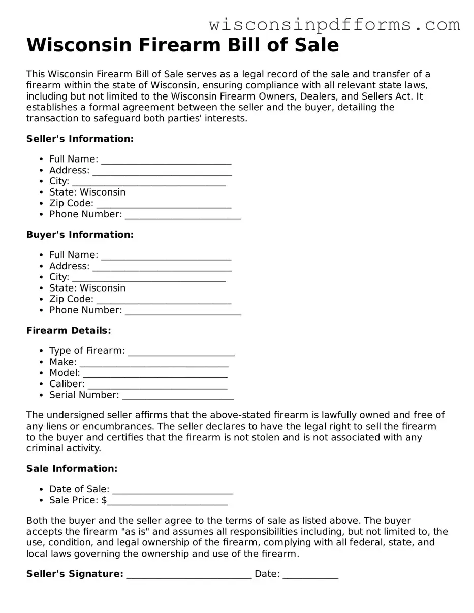 Attorney-Approved Wisconsin Firearm Bill of Sale Document