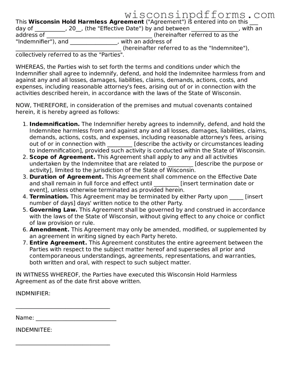 Attorney-Approved Wisconsin Hold Harmless Agreement Document