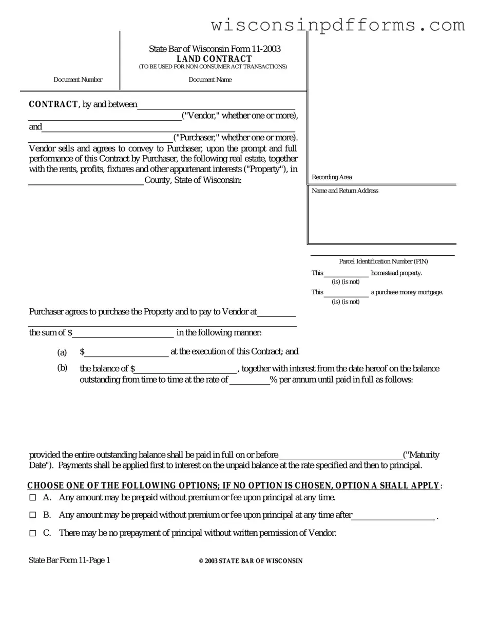 Fill Out Your Wisconsin Land Contract Template