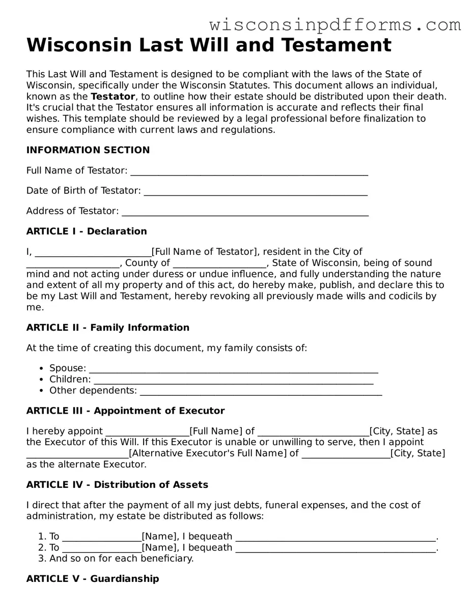 Attorney-Approved Wisconsin Last Will and Testament Document