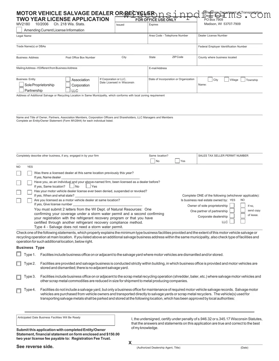 Fill Out Your Wisconsin Mv2180 Template