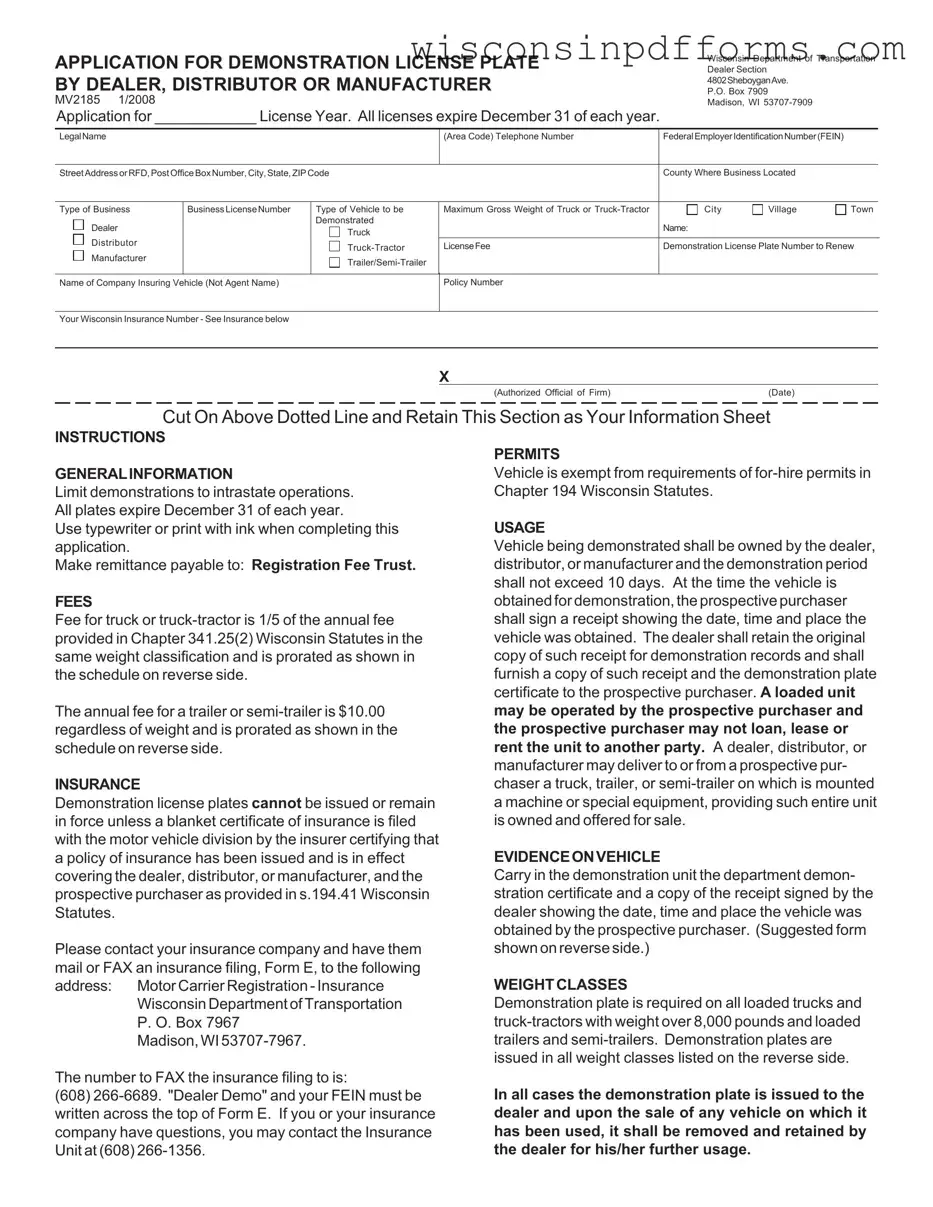 Fill Out Your Wisconsin Mv2185 Template