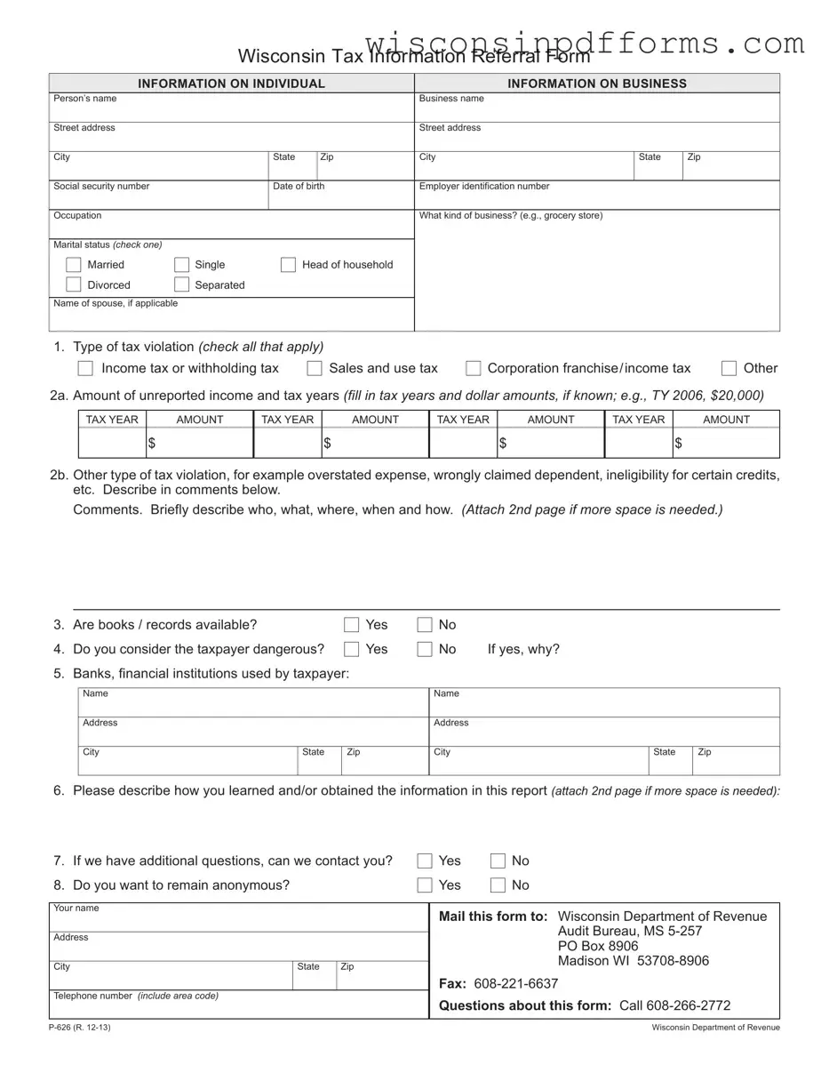 Fill Out Your Wisconsin P 626 Template