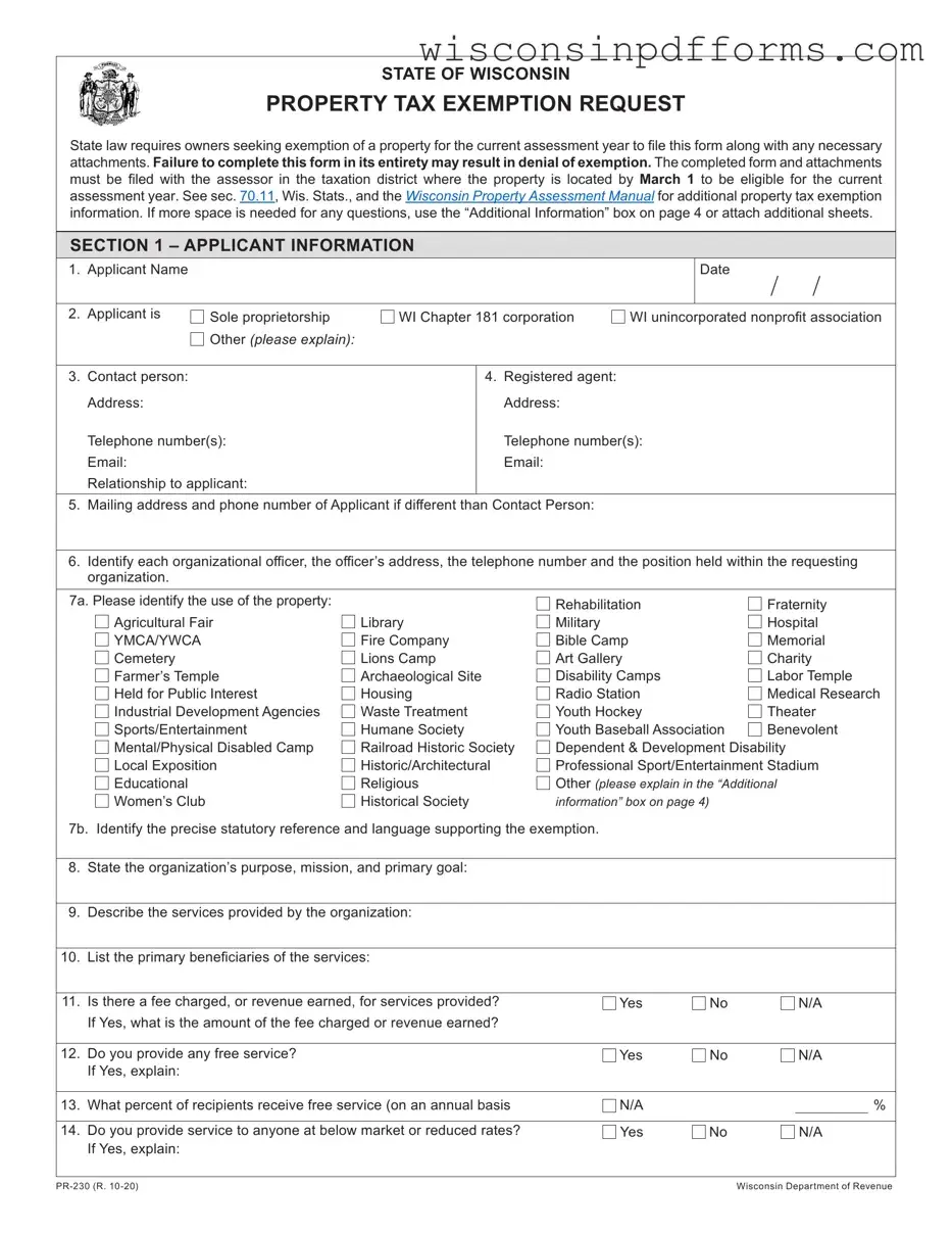 Fill Out Your Wisconsin Pr 230 Template