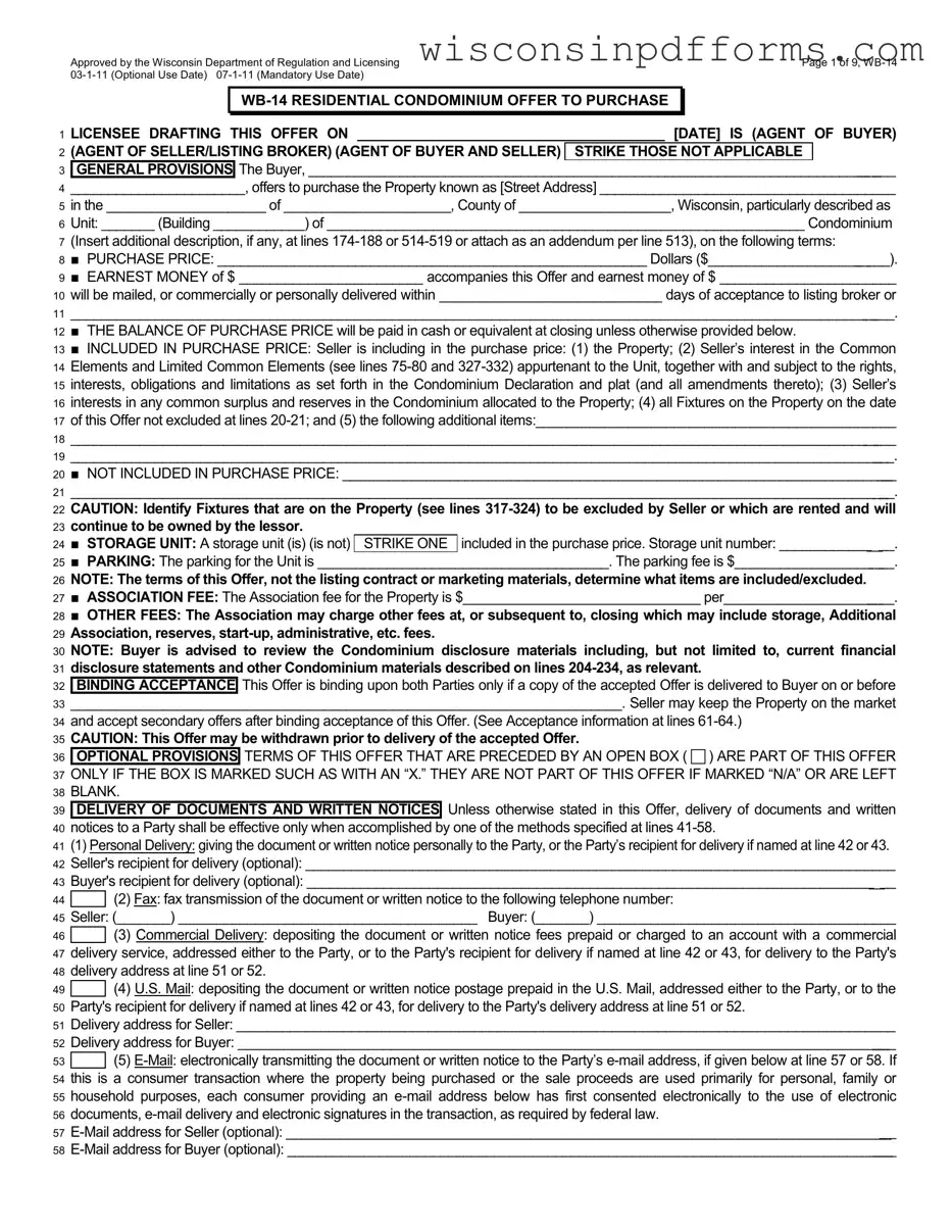 Fill Out Your Wisconsin Residential Offer Template