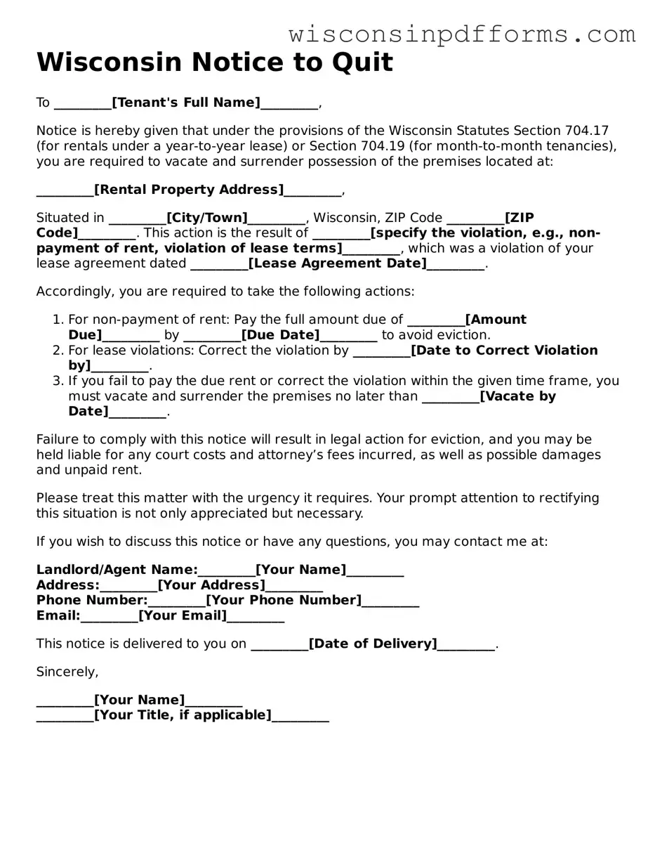 Attorney-Approved Wisconsin Notice to Quit Document
