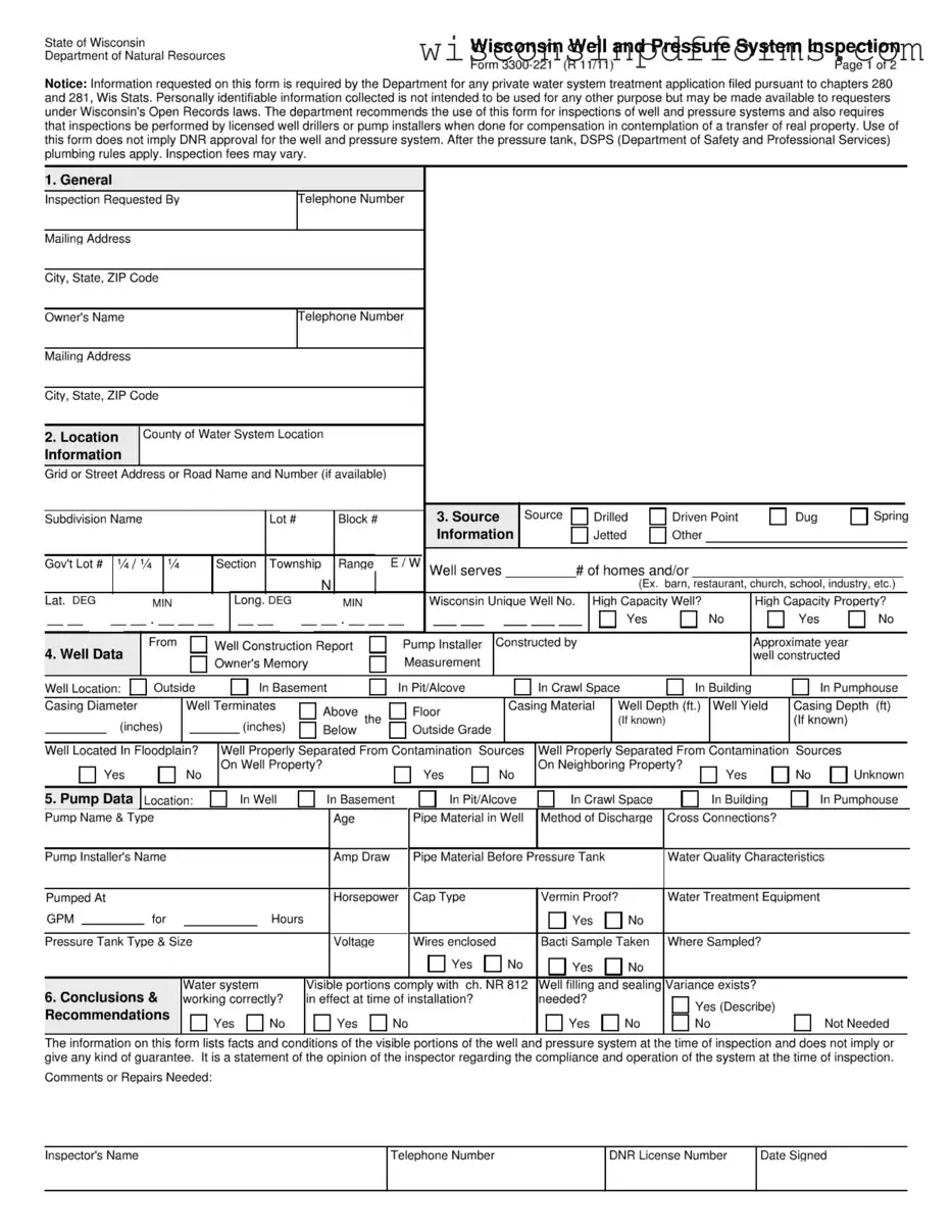 Fill Out Your Wisconsin Well Inspection Template