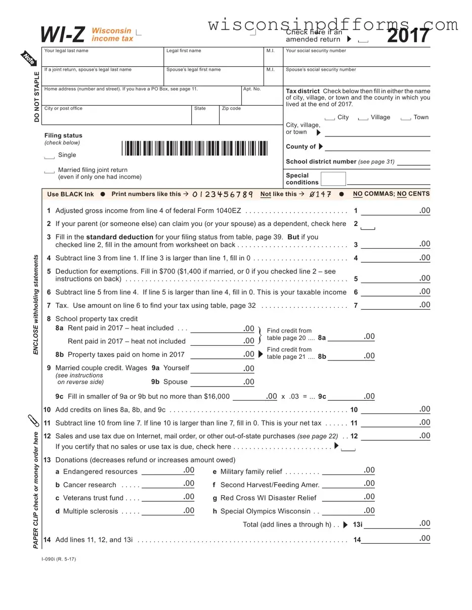 Fill Out Your Wisconsin Wi Z Template