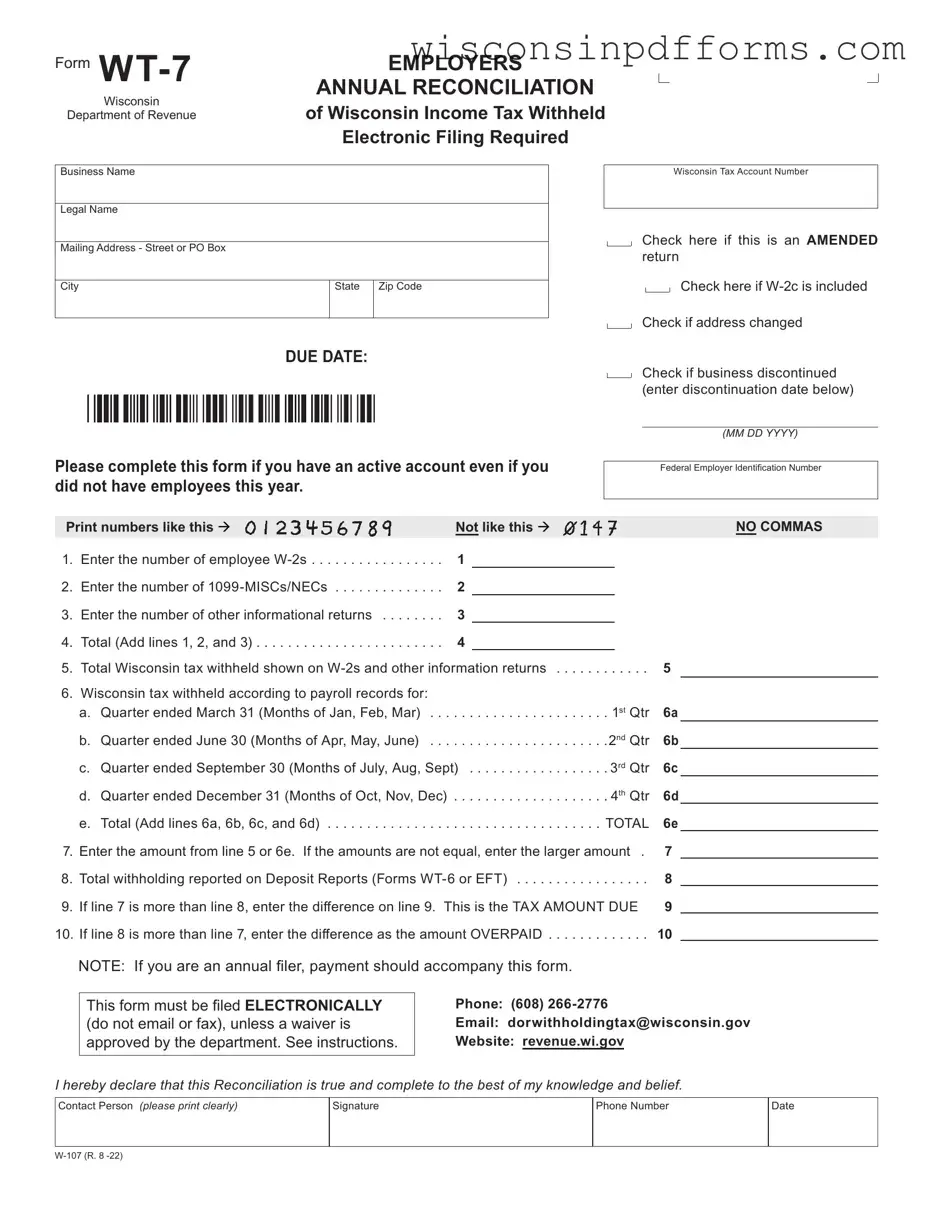 Fill Out Your Wisconsin Wt 7 Tax Template